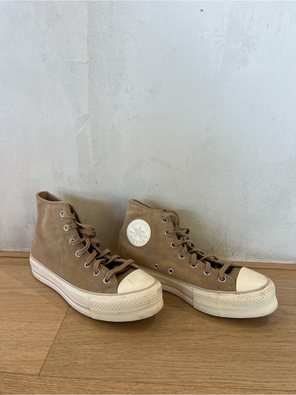 Converse High Top Sneakers • neutral color beige suede leather sneaker size 9